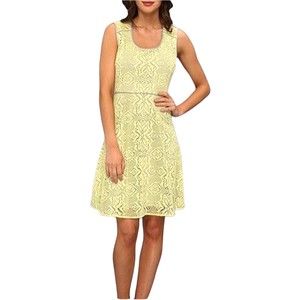 Marc New York by Andrew Marc Womens Dress Yellow Crochet Lace Fit Flare Size 2